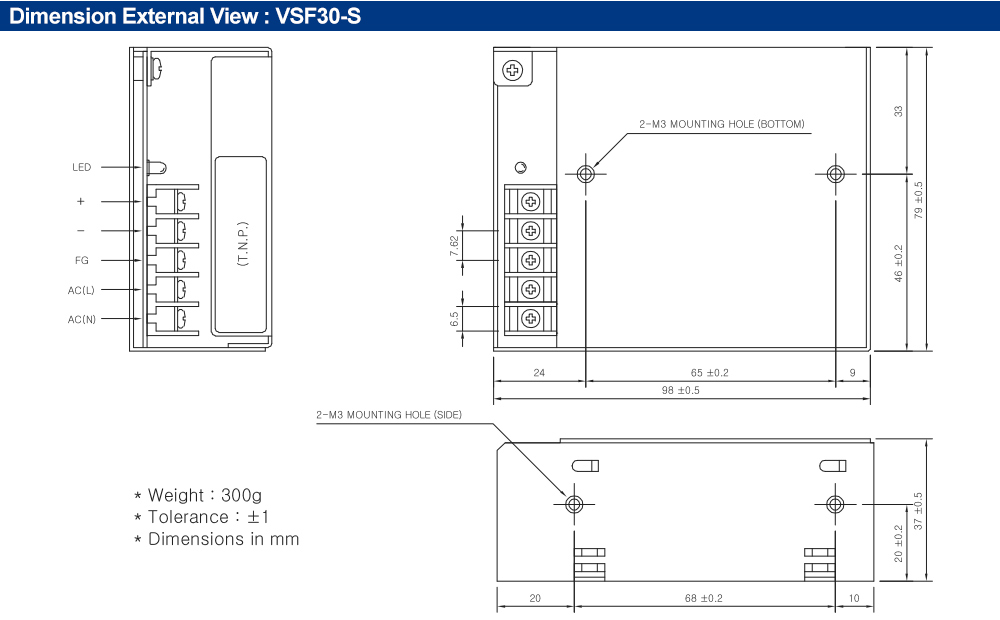 Kích thước : Bộ nguồn Fine Suntronix VSF30-05 30W, 1 đầu ra