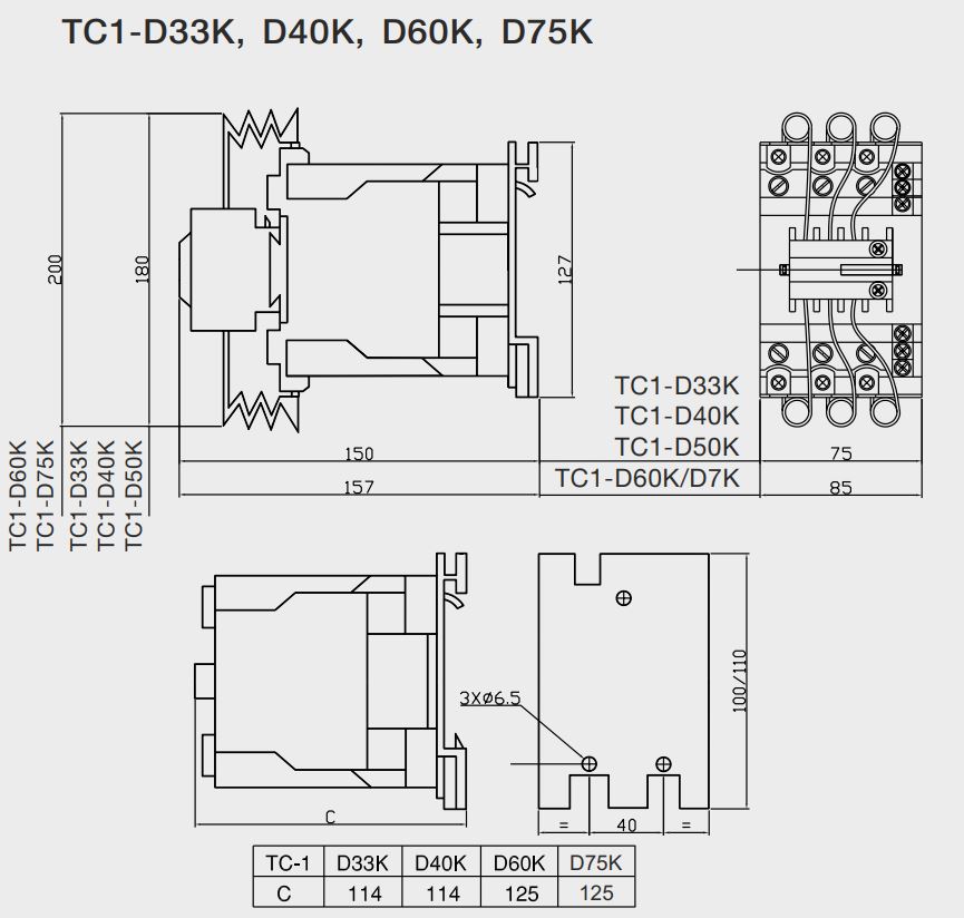 Cấu tạo và Kích thước C&S TC1D40K12: Khởi động từ tụ bù 40Kvar 400-440V