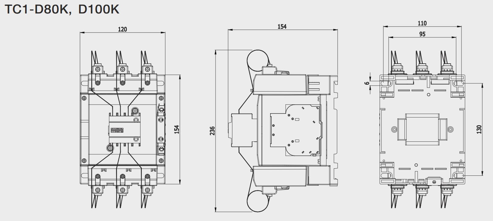 Cấu tạo và Kích thước C&S TC1D100K12M5: Khởi động từ tụ bù 100Kvar 400-440V
