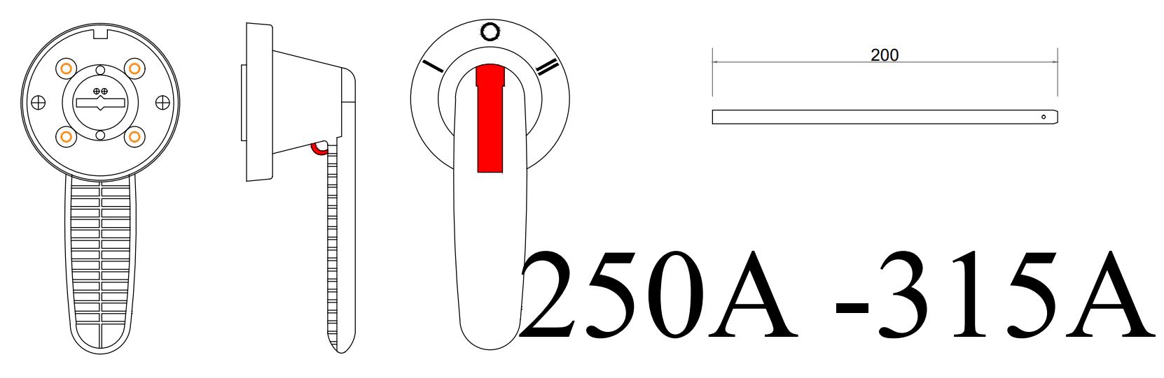 Cấu tạo và Kích thước Bộ chuyển nguồn bằng tay MTS CS 3 pha 315A CS E-CSCS315DM3CO