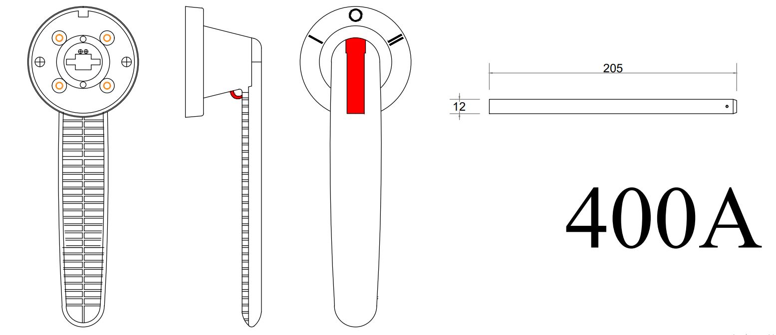 Cấu tạo và Kích thước Bộ chuyển nguồn bằng tay MTS CS 3 pha 400A CS E-CSCS400K3CO