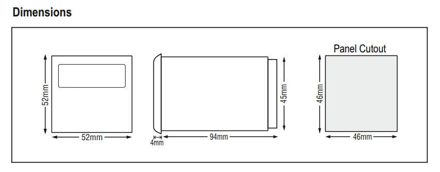 Kích thước Selec TC533AX: Bộ điều khiển nhiệt độ
