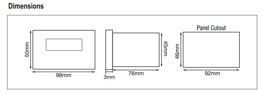 Kích thước Selec PIC101A-T-230: Bộ hiển thị đa chức năng