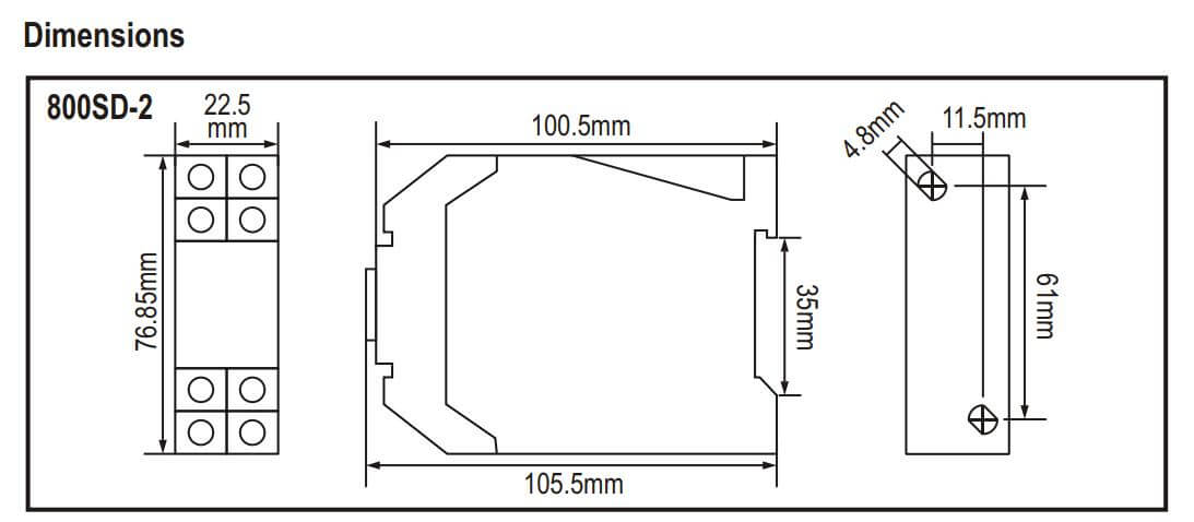 Kích thước Selec 800SD-2: Bộ định thời gian