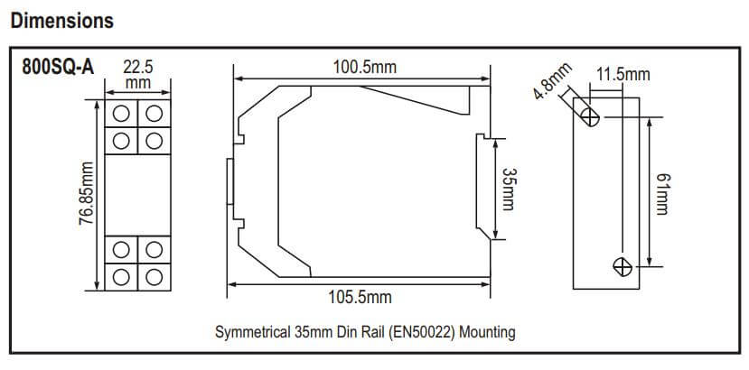 Kích thước Selec 800SQ-A: Bộ định thời gian
