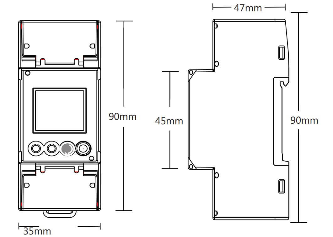 Cấu tạo và Kích thước Công tơ điện tử 1 pha gắn thanh ray Selec EM2M