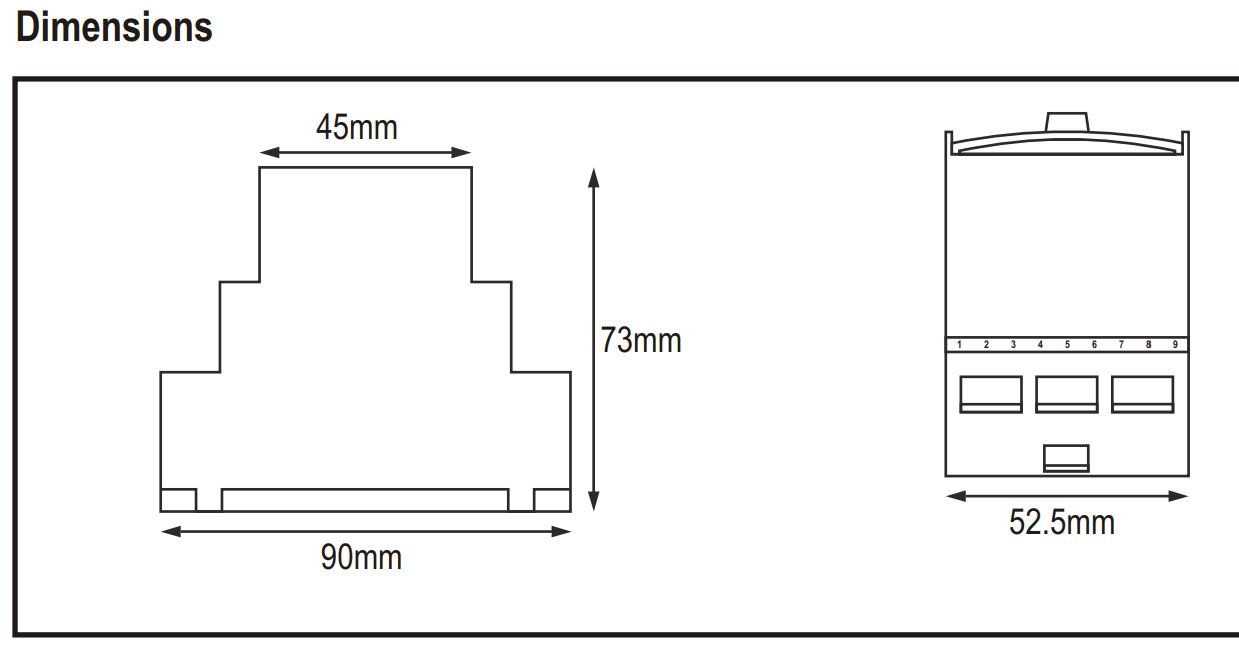 Kích thước Relay bảo vệ động cơ 3 pha 3 dây MPR-3M-2-415V