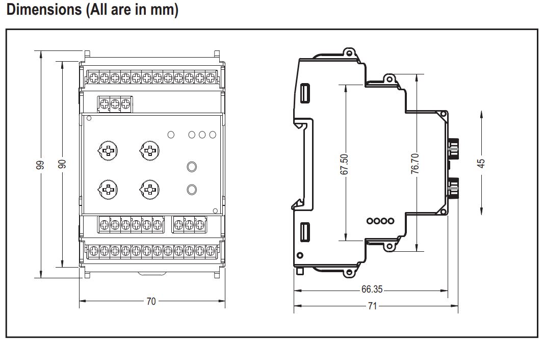 Kích thước Rơ le bảo vệ điện áp Selec PPRA-4M-3-415V