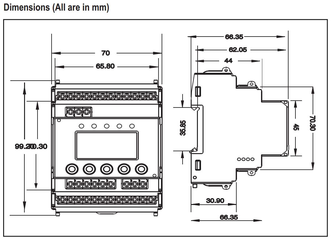 Kích thước Rơ le bảo vệ điện áp Selec PPRD-4M-3-415V