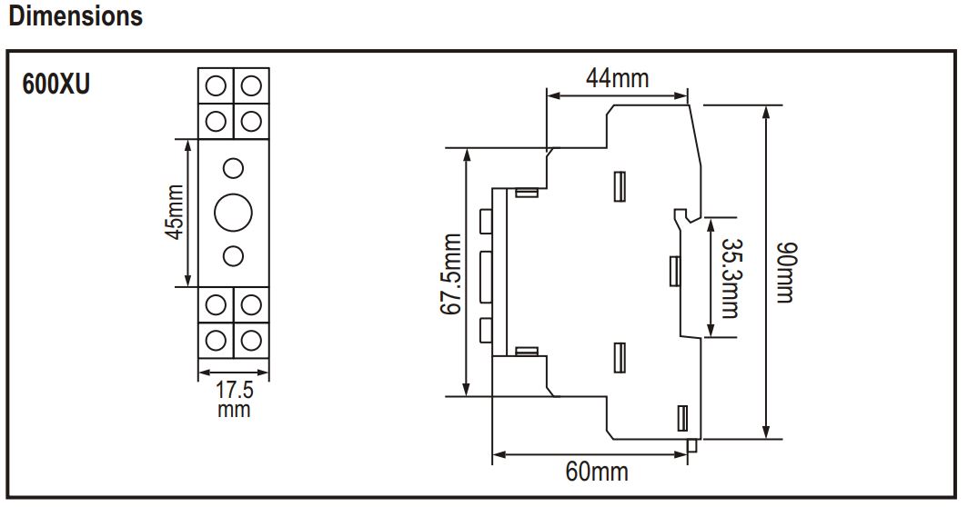 Kích thước Timer ON delay Selec 600XU