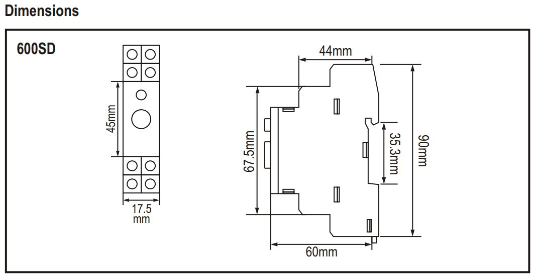 Kích thước Timer khởi động Sao - Tam giác Selec 600SD-2-230