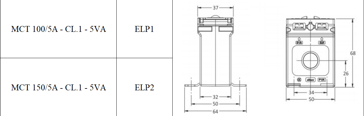 Cấu tạo và Kích thước Biến dòng Elmex ELP2 150/5A