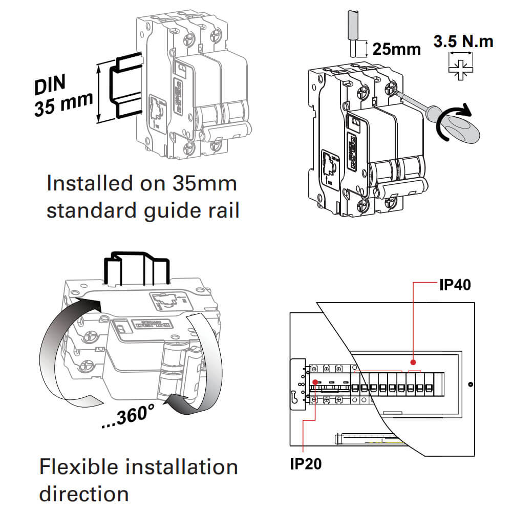 Cách nối dây, cách chỉnh, cài đặt, setup MCB Himel 4P C 20A 6kA Himel HDB3wN4C20
