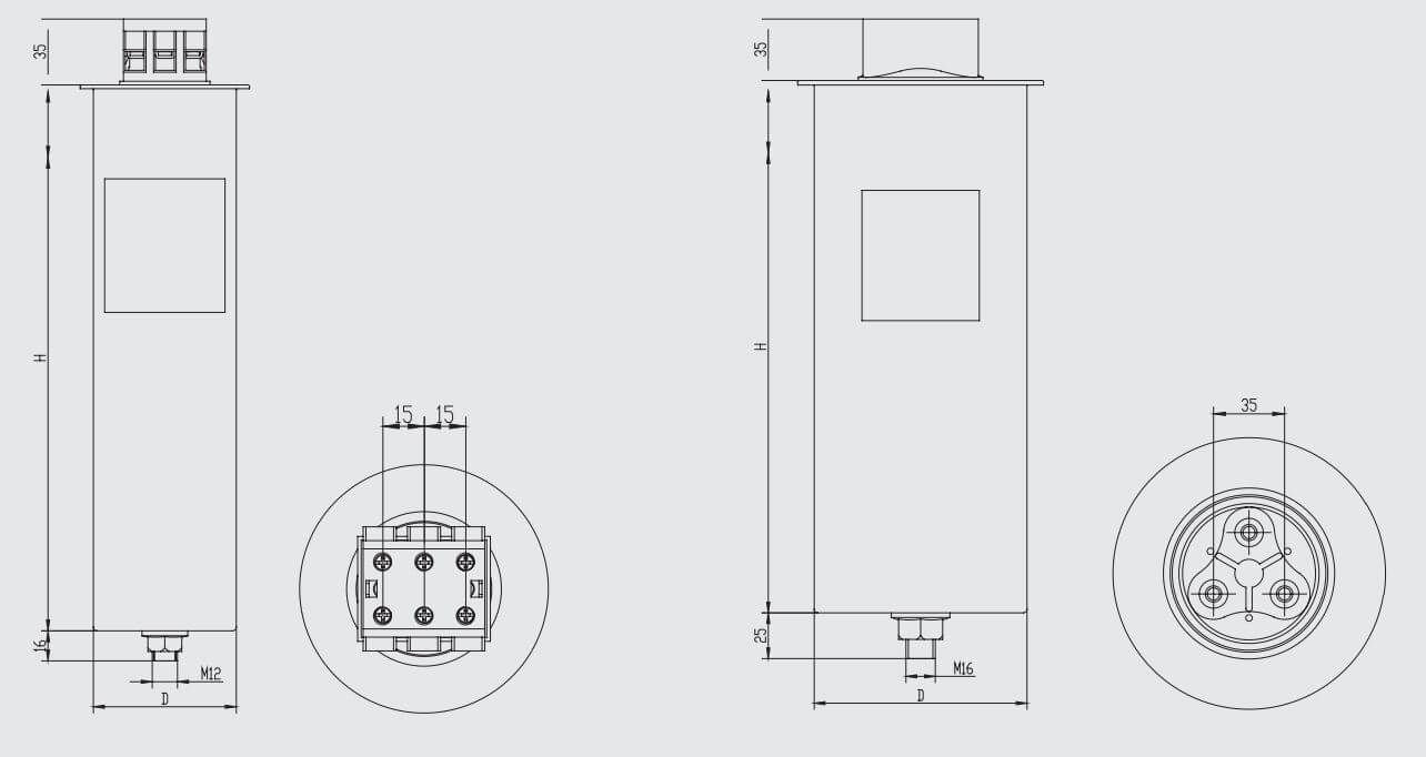 Kích thước Tụ Bù Himel khô 15 kvar 450V 3P HDCAP3-450V-15kvar-3phase