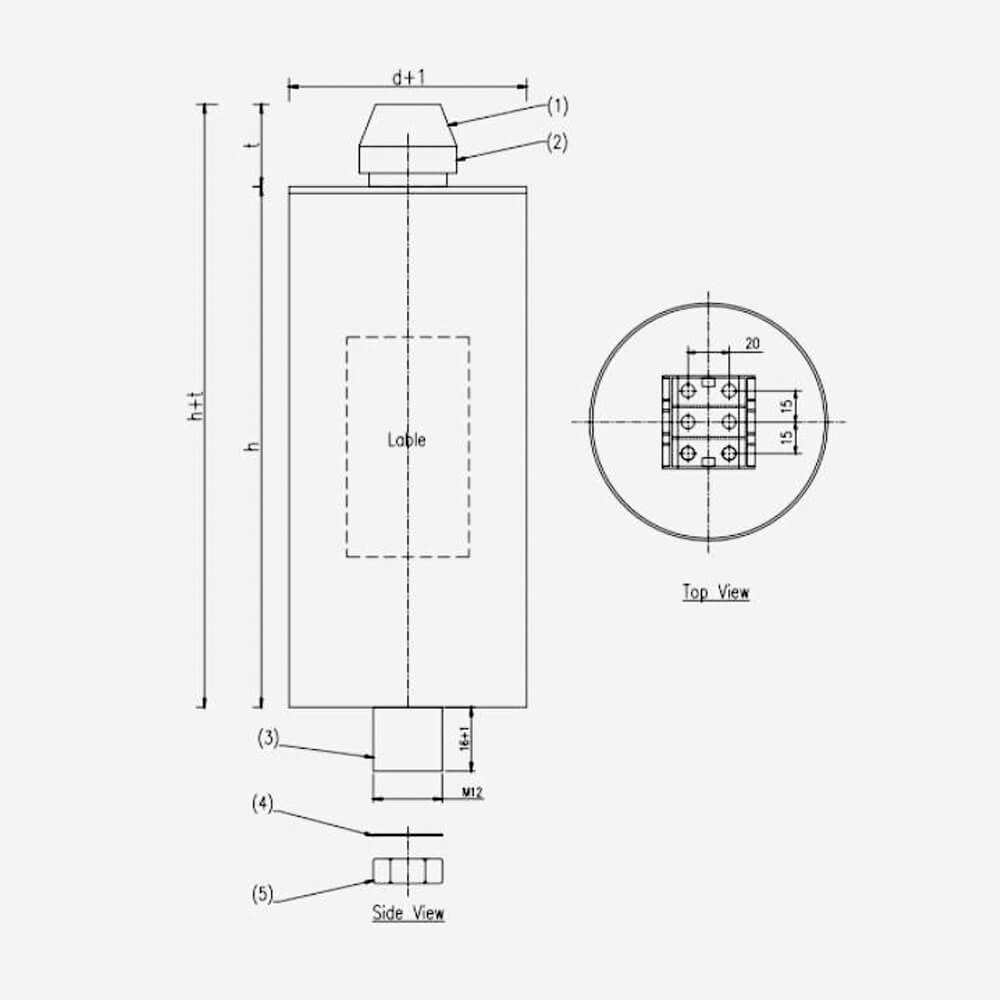 Kích thước Tụ bù 3 pha 10Kvar 440V Sunny CAP/10/440SUN