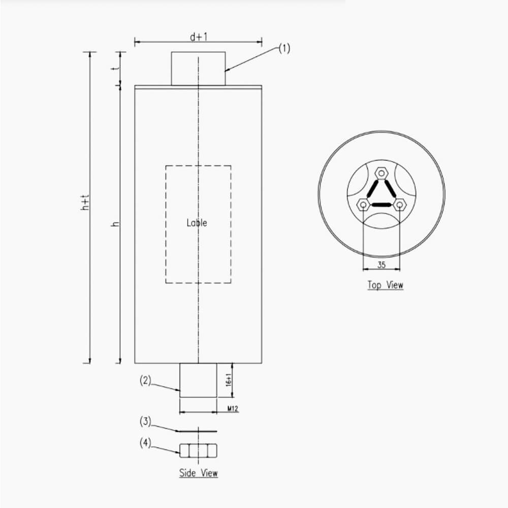Kích thước Tụ bù 3 pha 10Kvar 440V Sunny CAP/10/440SUN