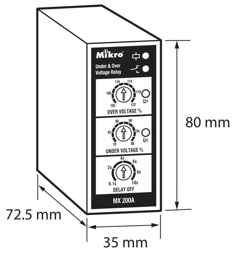 Kích thước Rơ le giám sát điện tử MX200A 380V