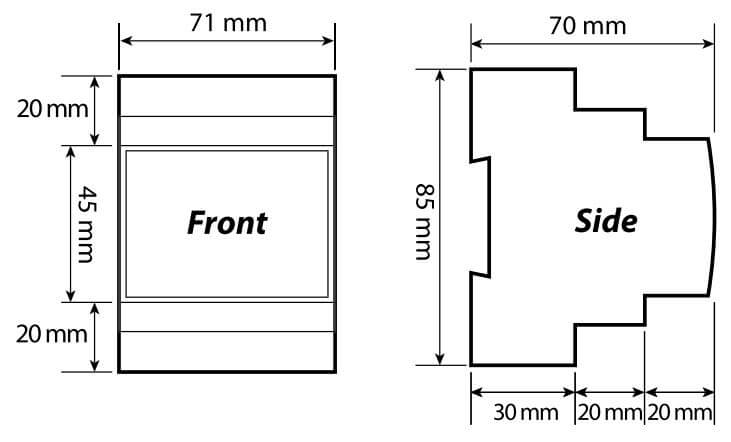 Kích thước rơ-le bảo vệ Mikro MX210-415V