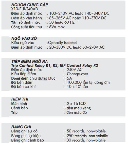 Thông số kỹ thuật Mikro X10 ELR-240AD
