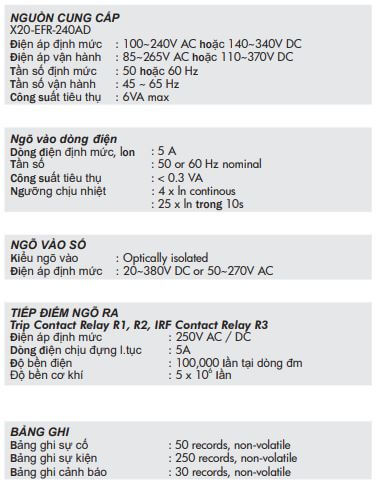 Thông số kỹ thuật Mikro X20-EFR-240AD