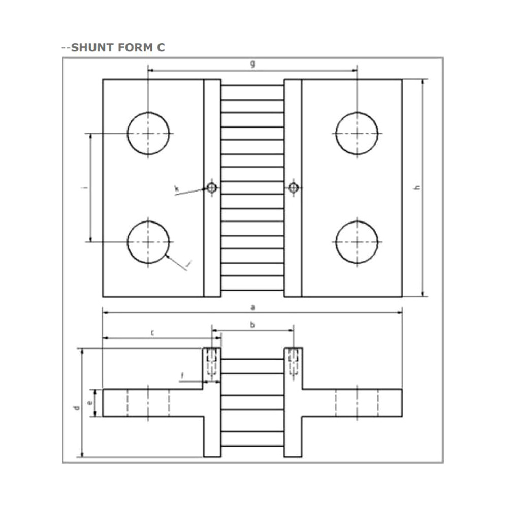 Cấu tạo và Kích thước Điện trở Shunt 15A/100mV - FLTS100X0015