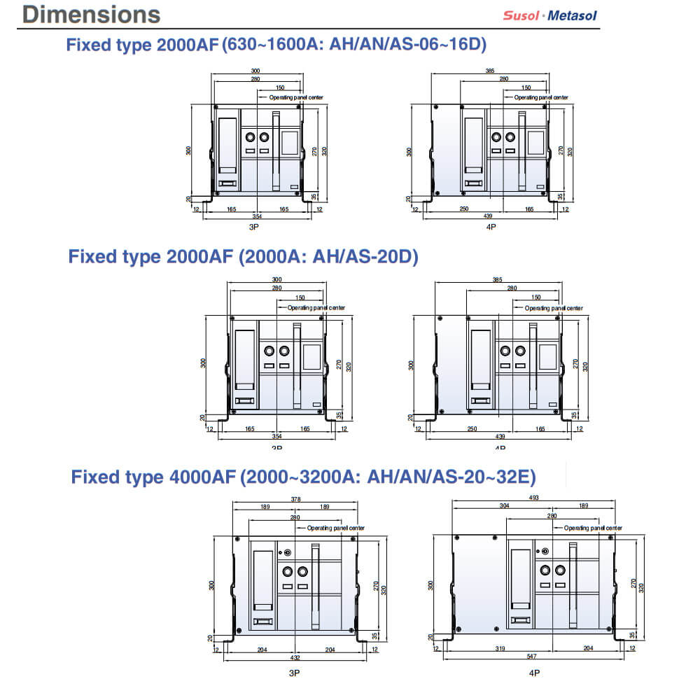 Kích thước AS-40E3-40V AG6 - ACB LS 4000A, 3 pha, 85kA, dạng cố định