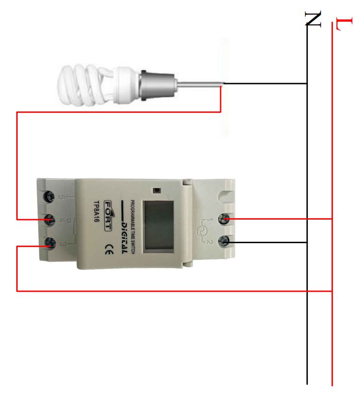 Sơ đồ đấu nối Công tắc hẹn giờ điện tử Timer 24h Fort TP8A16