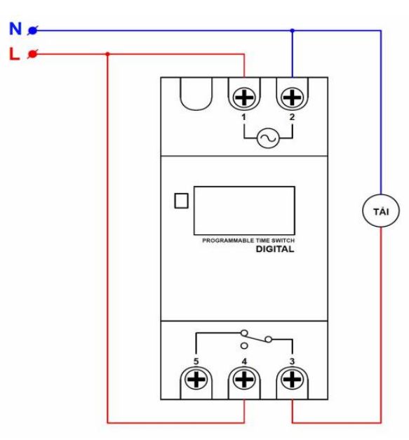 Sơ đồ đấu nối Công tắc hẹn giờ điện tử Timer 24h Fort TP8A16