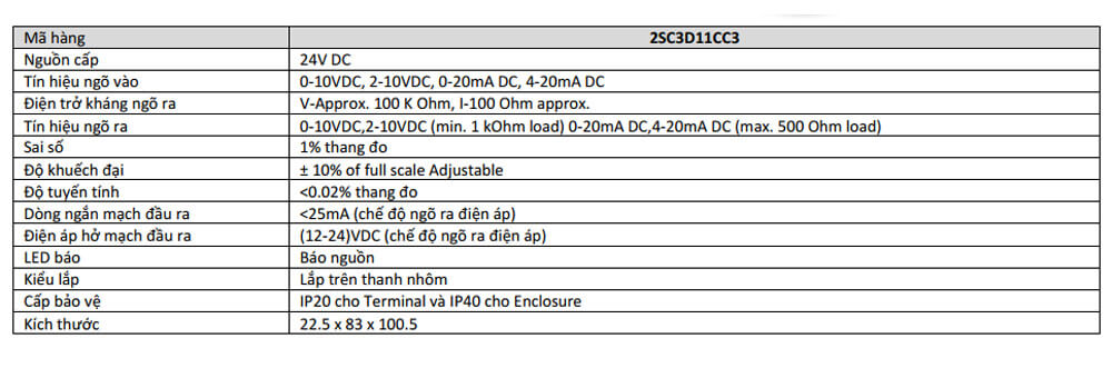 Thông số kỹ thuật GIC 2SC3D11CC3 Thiết bị Chuyển Đổi Tín hiệu