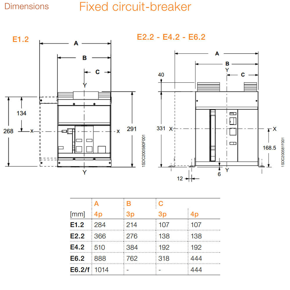 Kích thước ACB SACE Emax2 - 1SDA070751R1 : E1.2C 800 Ekip Dip LI 3p F F