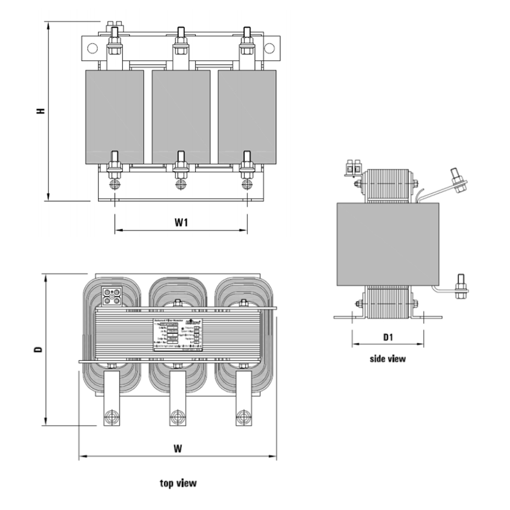 Kích thước Cuộn Kháng Mikro MX06-210/35.5-230/040 : 6% 3P 210V 40kVAR 230V