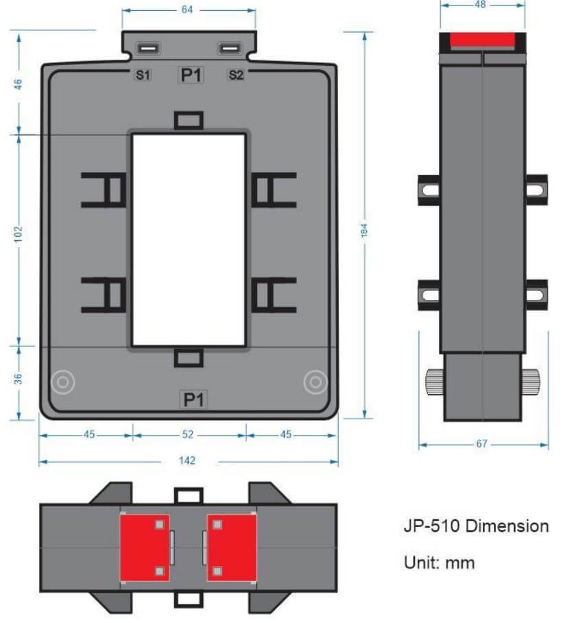Cấu tạo và Kích thước Biến dòng kẹp / biến dòng hở ILEC JP-816 2000/5A 15VA