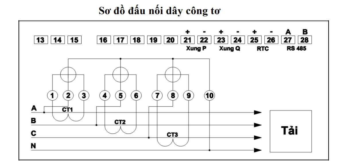 Cách nối dây, cách chỉnh, cài đặt, setup Vinasino VSE3T-5B Công tơ điện tử 3 pha 3 biểu giá
