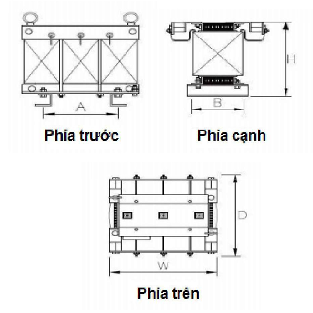 Kích thước Cuộn kháng hạ thế Nuintek NSR-L14.442025 : 14% 3P 25kVAR-440V