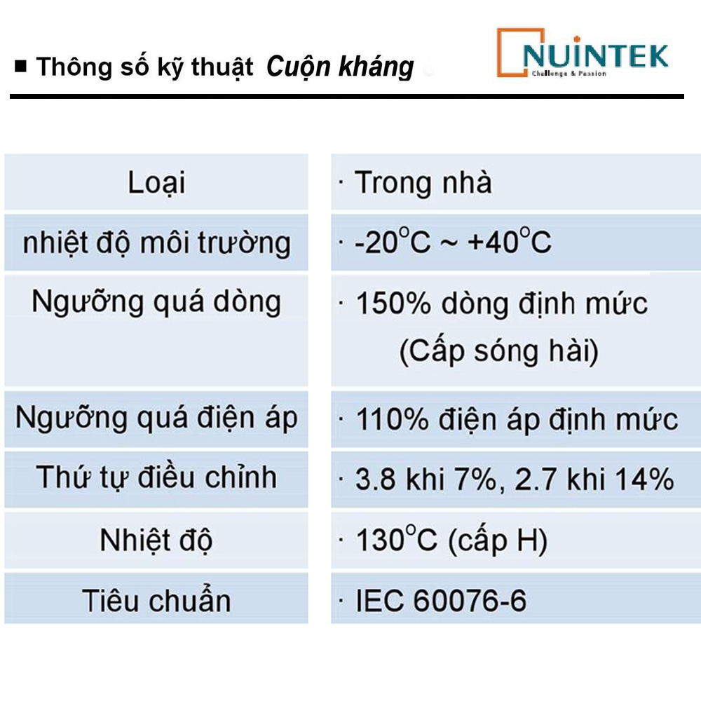 Thông Số Kỹ Thuật Cuộn kháng hạ thế Nuintek NSR-L7.442020 : 7% 3P 20kVAR-440V