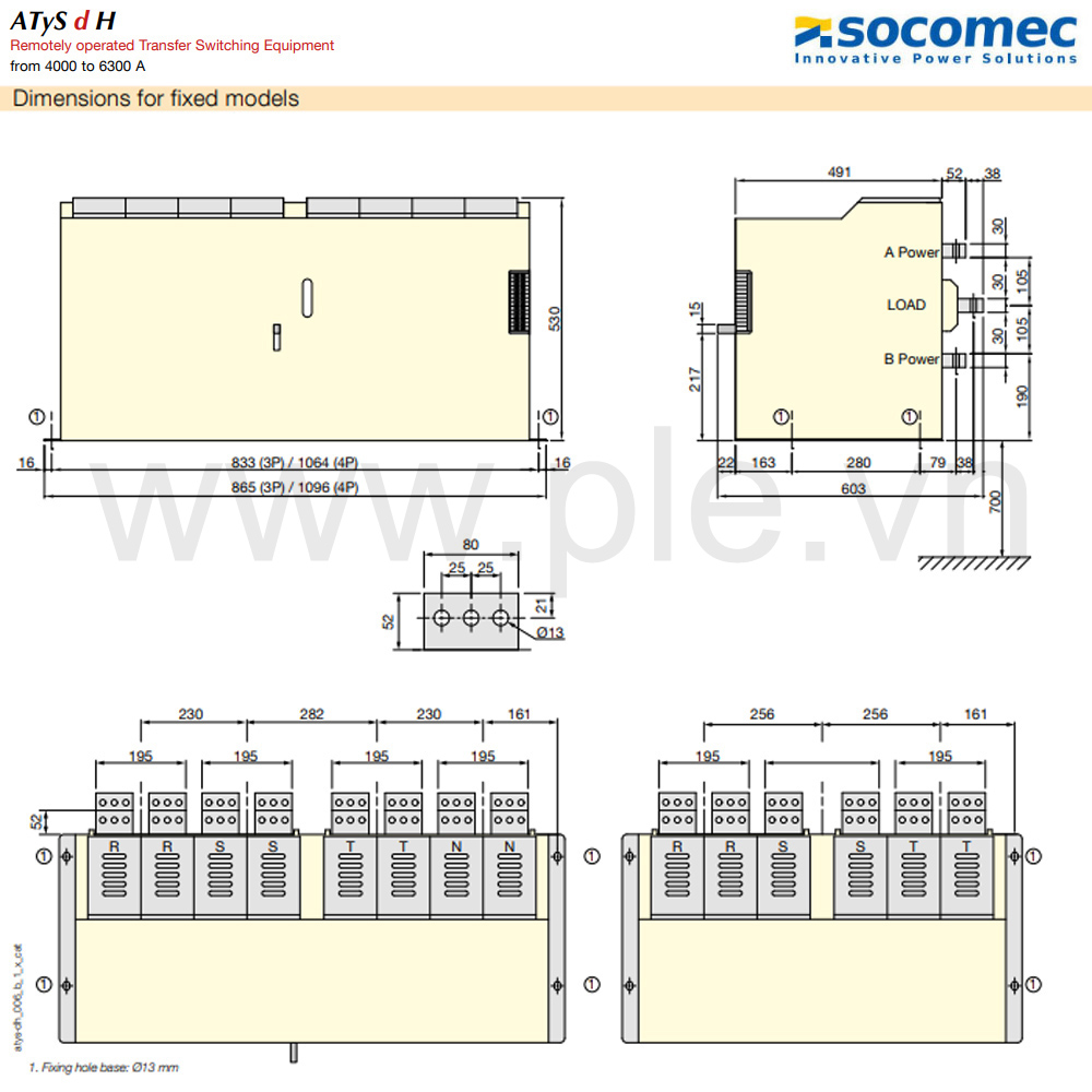 Kích thước Bộ chuyển nguồn tự động ATS dH-95334501 4P 5000A 415VAC