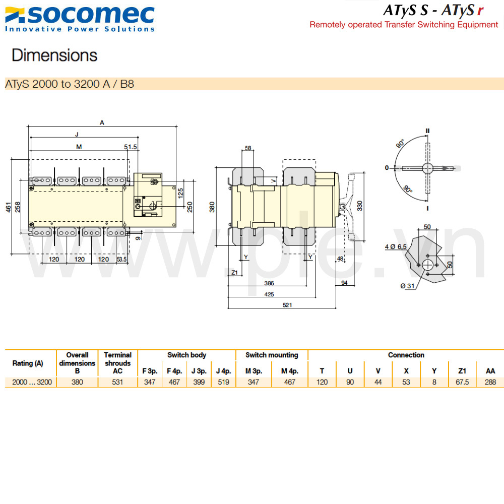 Kích thước Bộ chuyển nguồn tự động ATS R-95233100 3P 1000A 415VAC