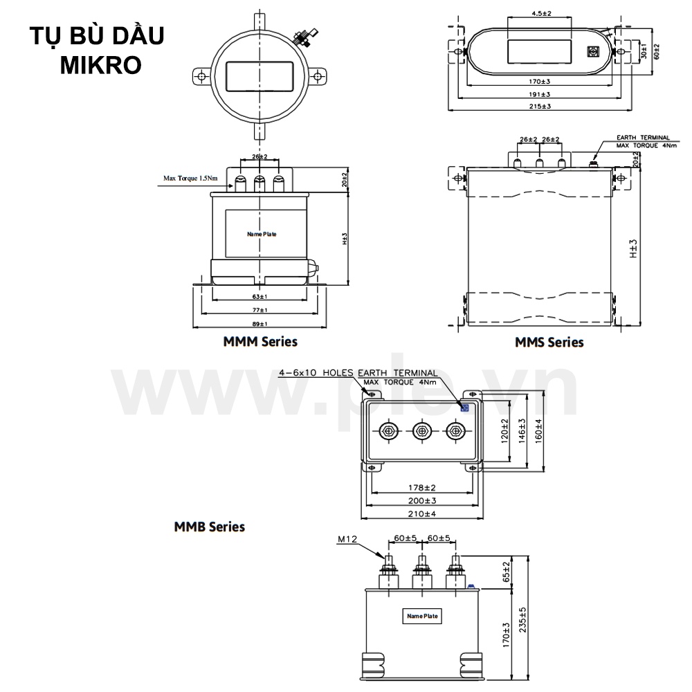 Kích thước Tụ bù Mikro MMB-445030KT