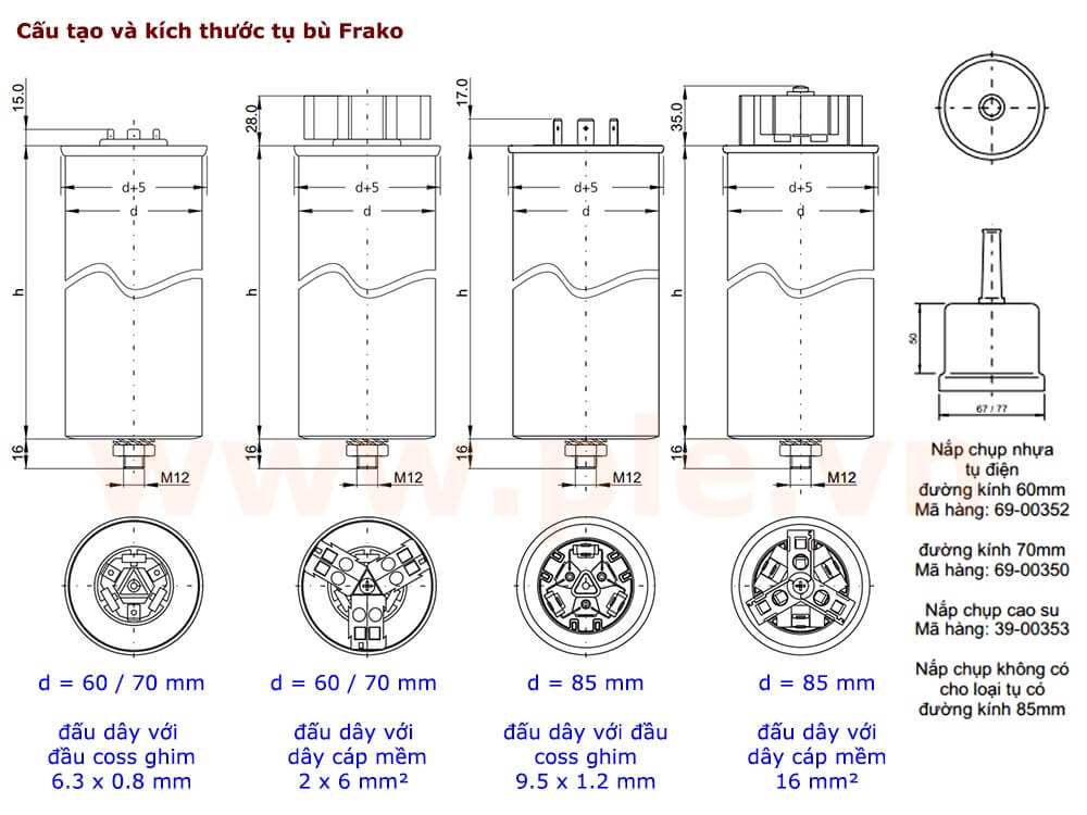 Kích thước Tụ bù Frako LKT10.0-440-DBA