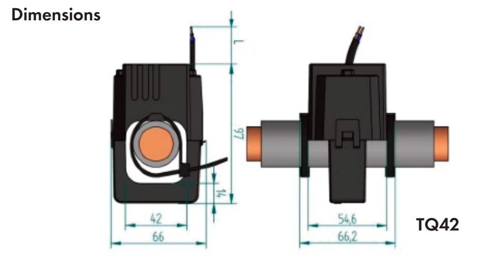 Kích thước Celsa TQ-42 - Biến dòng kẹp, cảm biến
