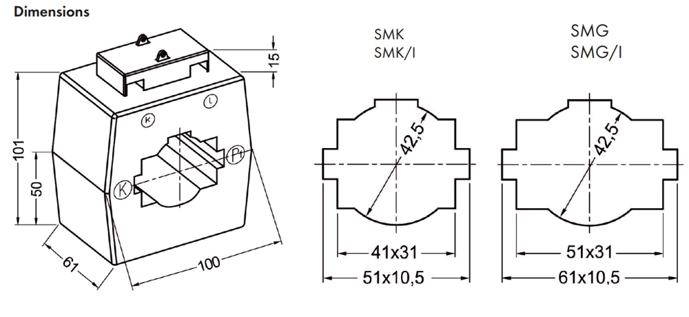 Kích thước Celsa SMG/I - Biến dòng đầu dò