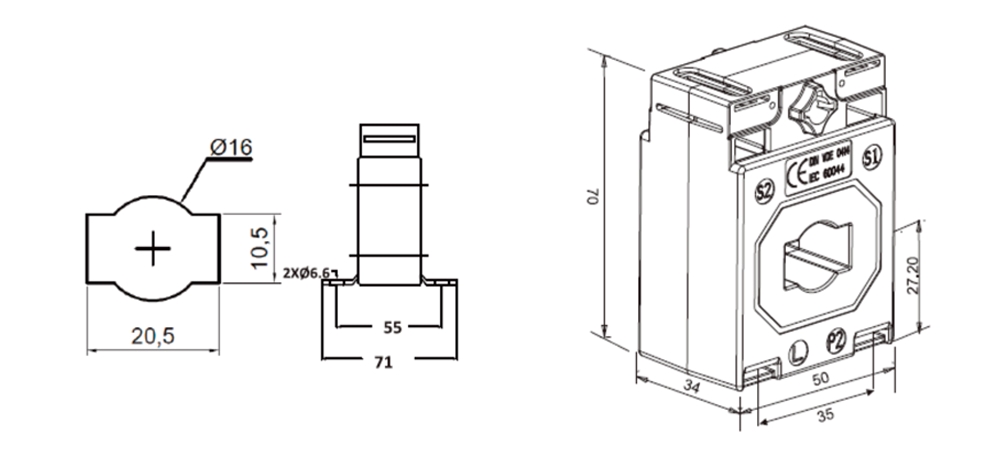Kích thước Celsa SCMU210S - Biến dòng đầu ra tín hiệu Analog