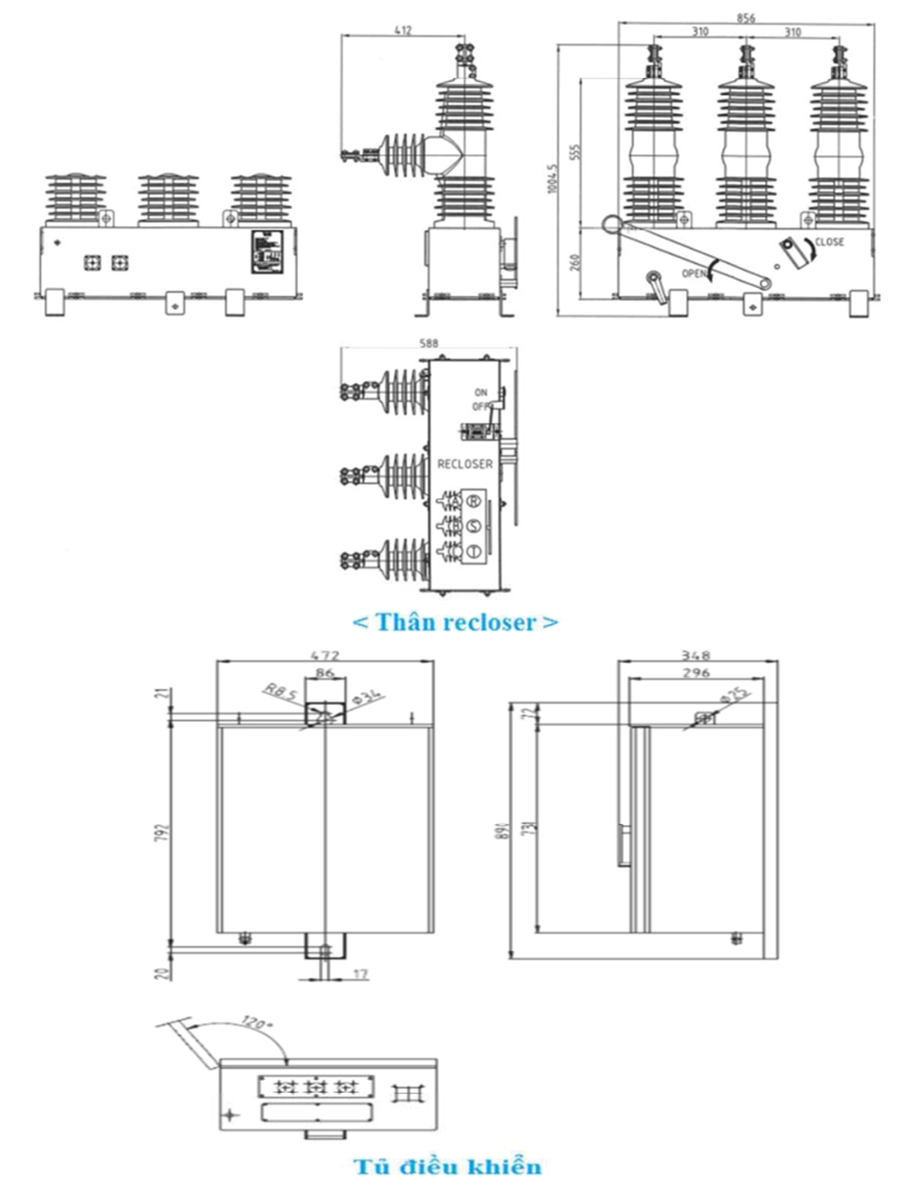 Kích thước Máy đóng cắt tự động Sirec 27kV