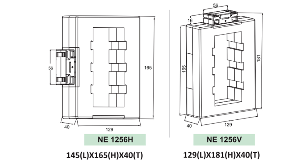 Kích thước NewTek NE 1256H-1600 : Biến dòng đo lường 1600A