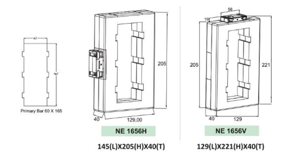 Kích thước NewTek NE 1656V-2500 : Biến dòng đo lường 2500A