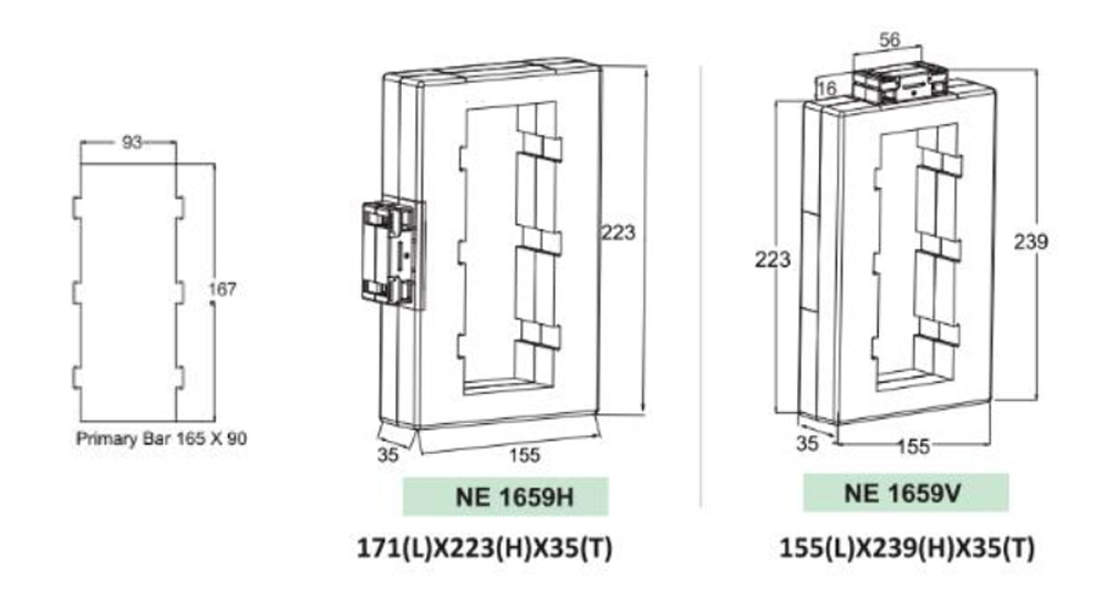 Kích thước NewTek NE 1659V-6000 : Biến dòng đo lường 6000A