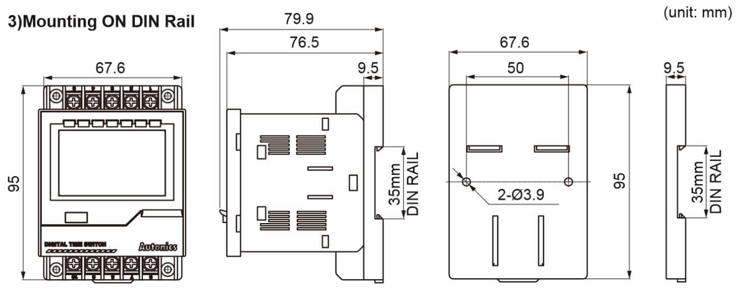 Kích thước gắn din ray Autonics LE7M-2 Bộ định thời