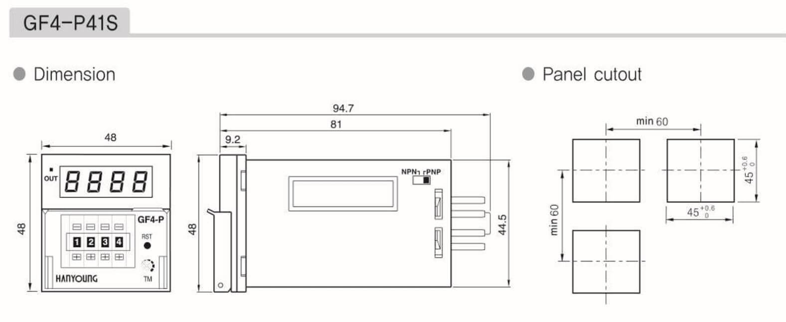 Kích thước GF4-P41N Bộ đếm đa năng Hanyoung