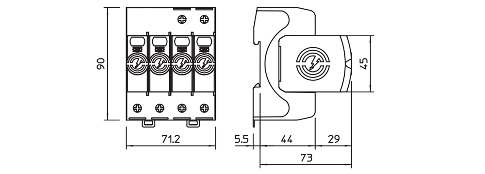 Kích thước OBO V20-3+NPE-280 : Thiết bị chống sét nguồn AC 3 pha 280 VAC