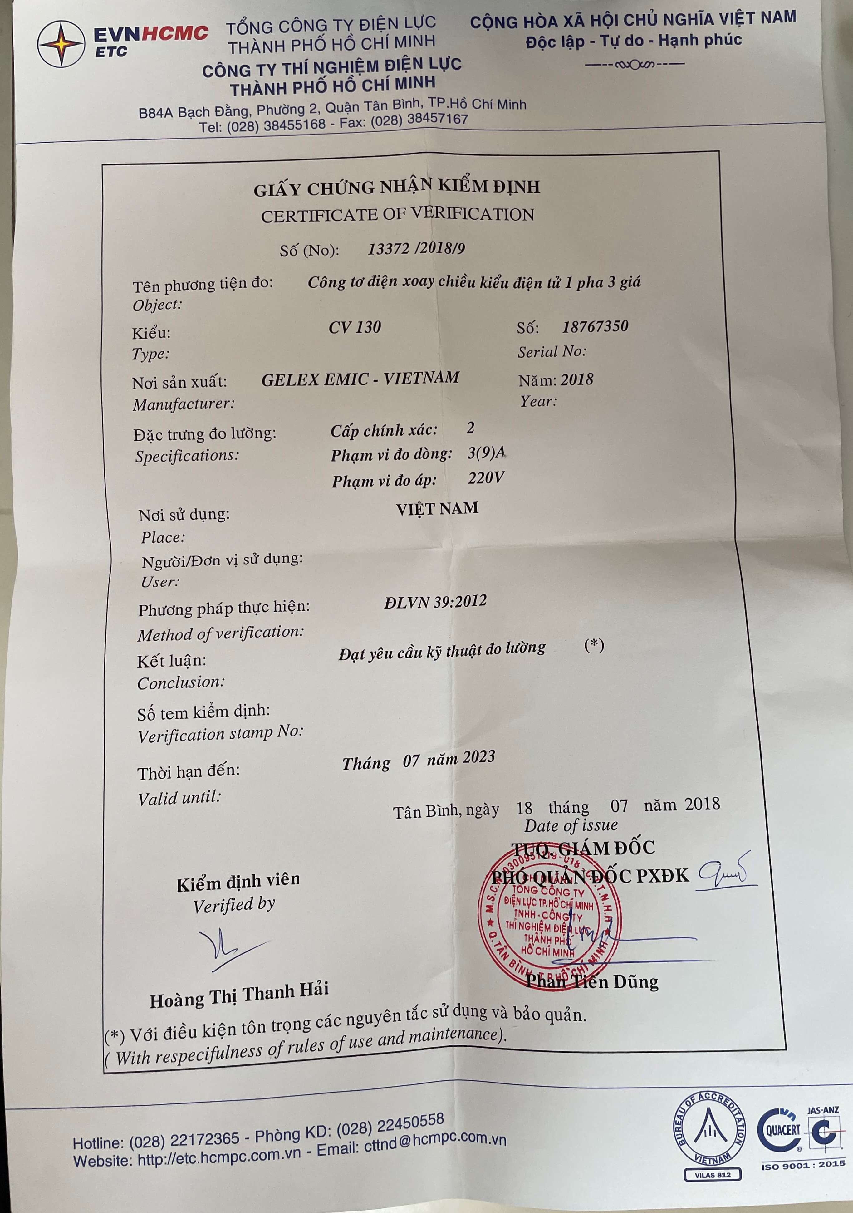 Mẫu biên bản kiểm định công tơ điện 1 pha 2 dây